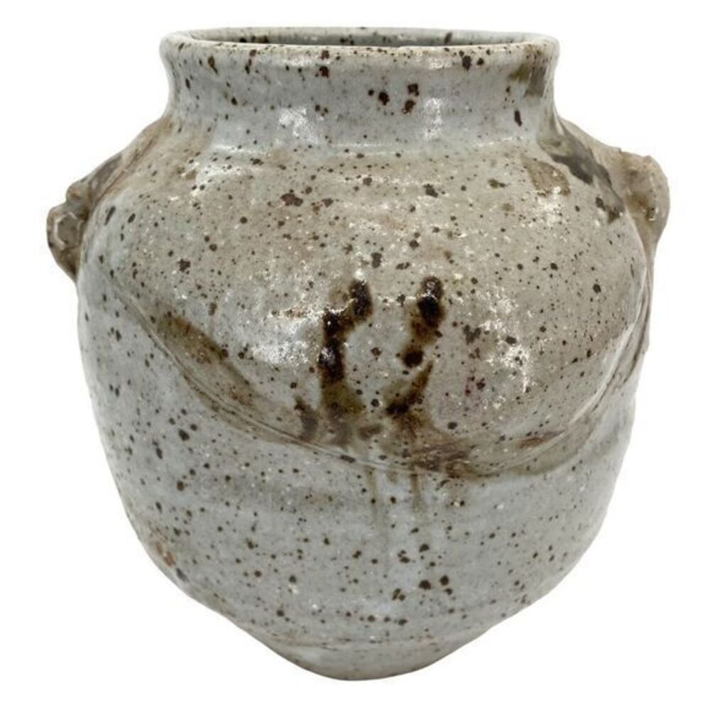 Brutalist Hand Thrown Speckled Art Pottery Stoneware Vessel